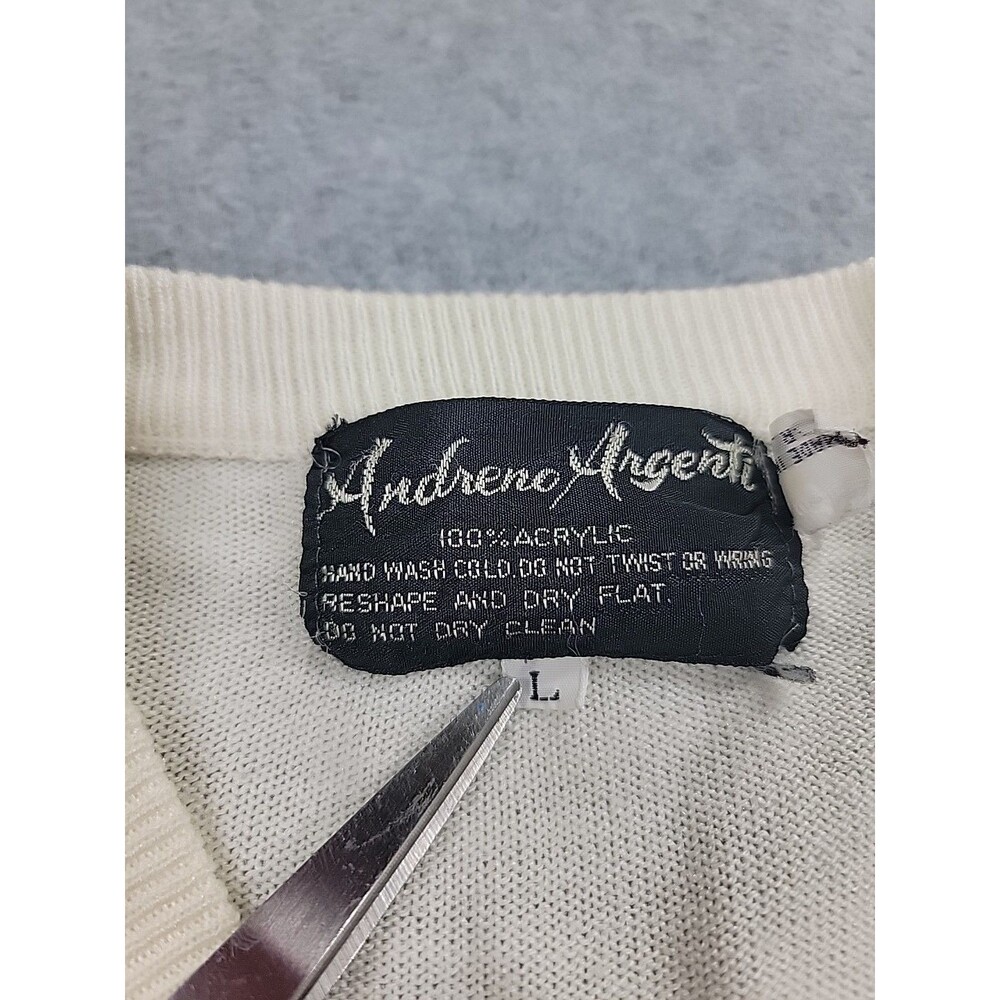 Vtg Andreno Argenti Cardigan Sweater Womens L White Golf Button Knit Embroidered - Picture 3 of 16